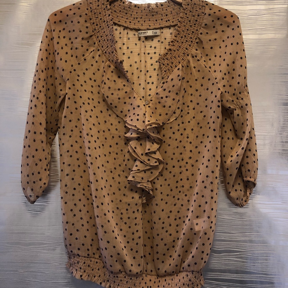 Old Navy - Cream and Black Polka Dot Ruffle Blouse